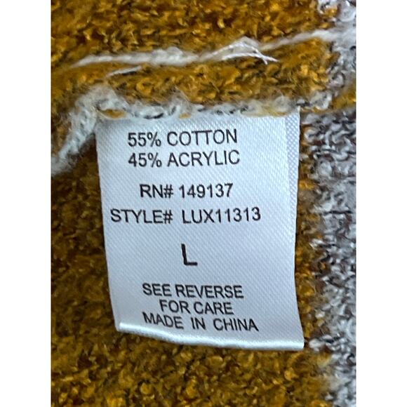 Favlux Oversized Striped Boucle Knit Sweater Gray Blue Mustard Large Cozy Soft - Picture 5 of 9